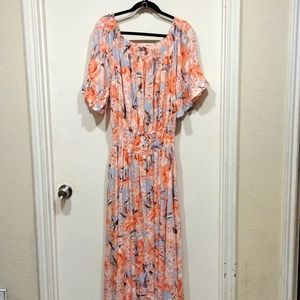 NWT Showpo Peach/Blue Floral Maxi Length Dress~plus size